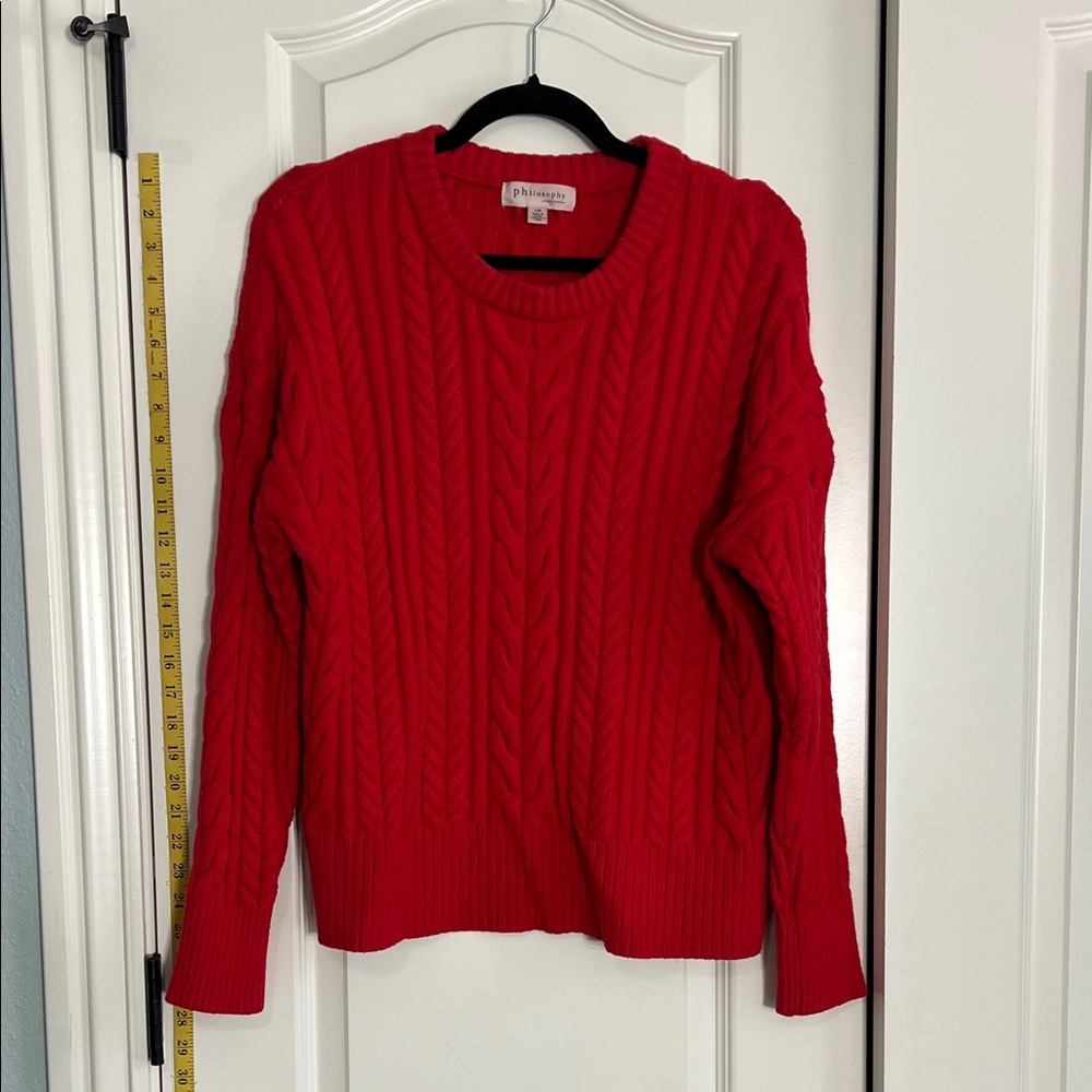Philosophy Bright Red Cable Knit Crew Sweater, Large